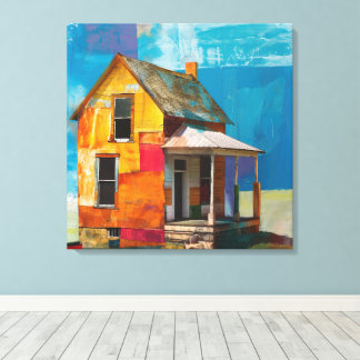 House made of a collage of pieces and textures canvas print