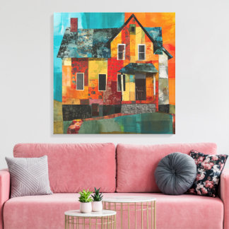 House made of a collage of pieces and textures canvas print