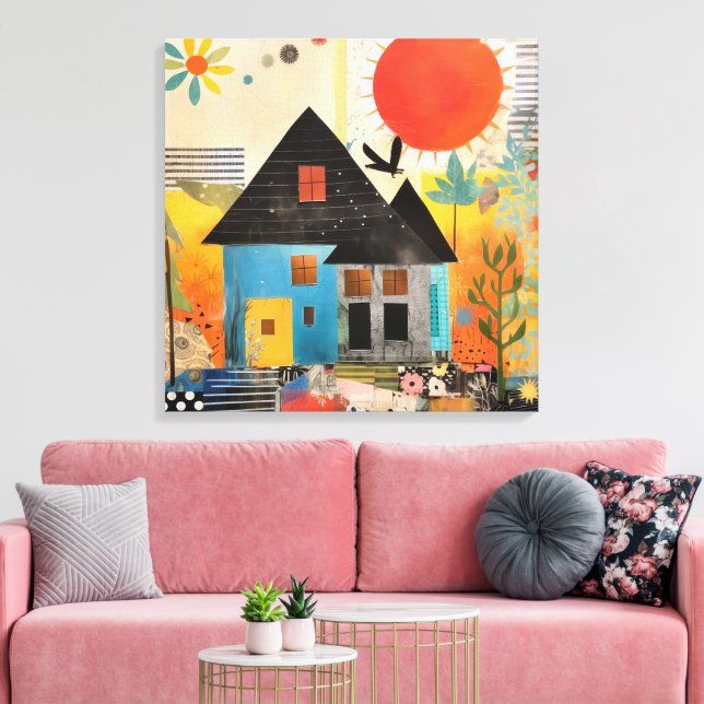 House made of a collage of pieces and textures canvas print (Insitu(LivingRoom))