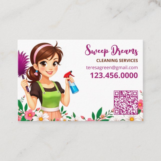 House Maid Floral QR Business Card (Front)