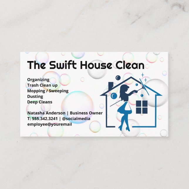 House Maid with Squeegee | Soap Bubbles Business Card (Front)