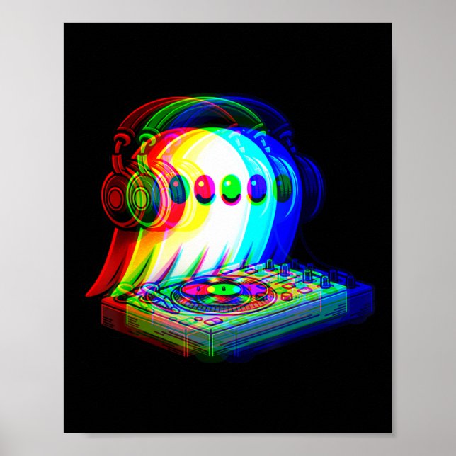 House Music Ghost Dj Optical Illusion Edm Hallowee Poster (Front)