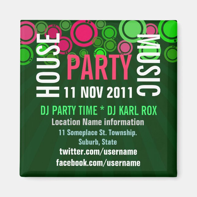 House Music Party Event Promotional  Magnet (Front)