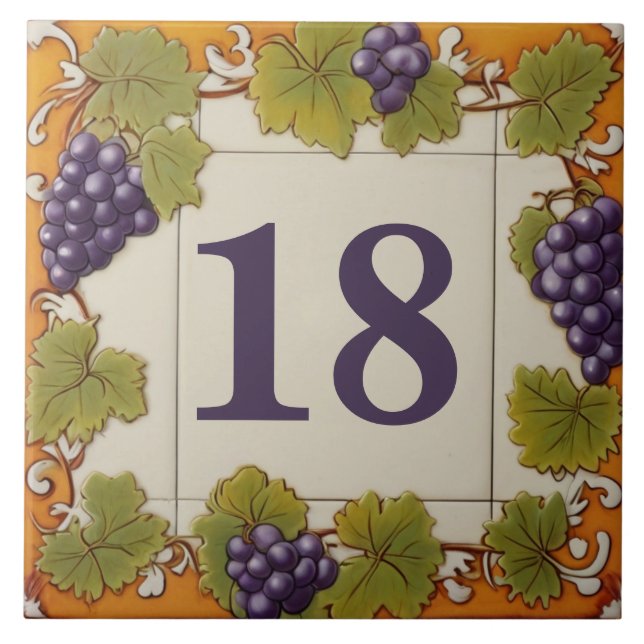House Number Sign Purple Grapes Custom No. Plaque Tile (Front)