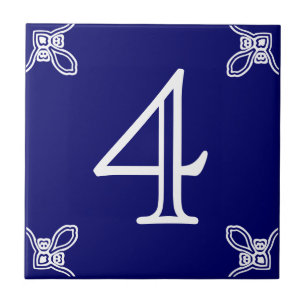 House Number - Spanish White on Blue Tile