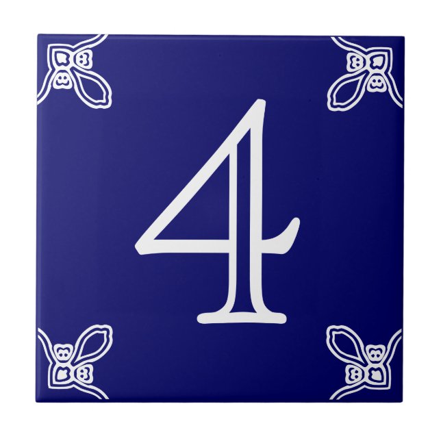 House Number - Spanish White on Blue Tile (Front)