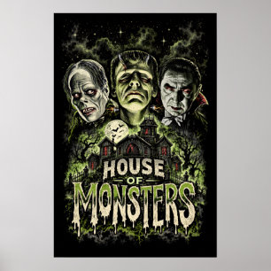 House of Monsters Classic Horror Monsters Poster