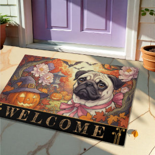 House of Pug Dog & Halloween Art Nuovo / Autumn Doormat