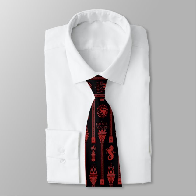 House of the Dragon Crest Pattern Tie (Tied)