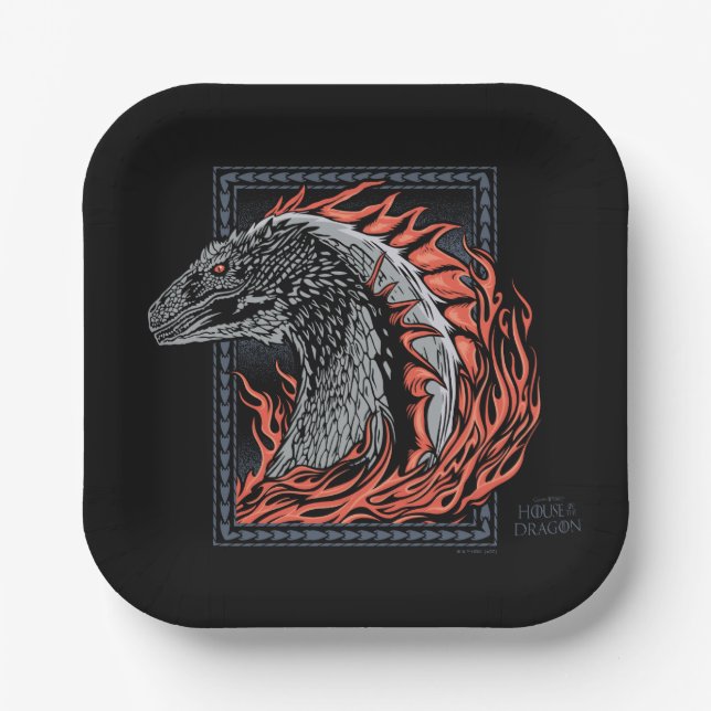 HOUSE OF THE DRAGON | Dragon Profile in Flames Paper Plate (Front)