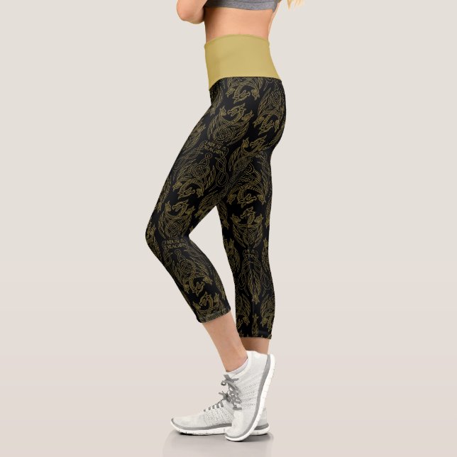 HOUSE OF THE DRAGON | Gold Filigree Dragon Pattern Capri Leggings (Left)