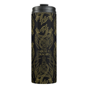 HOUSE OF THE DRAGON   Gold Filigree Dragon Pattern Thermal Tumbler