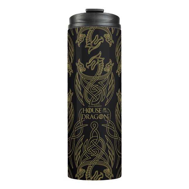 HOUSE OF THE DRAGON | Gold Filigree Dragon Pattern Thermal Tumbler (Front)