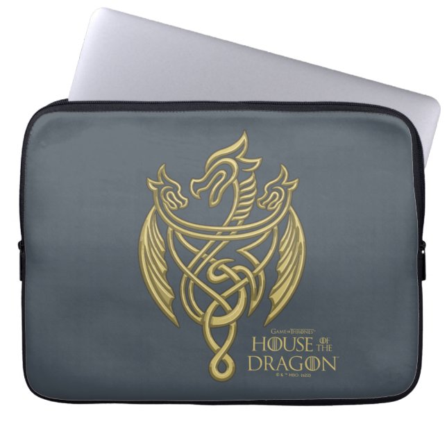 HOUSE OF THE DRAGON | Golden Filigree Dragon Crest Laptop Sleeve (Front)