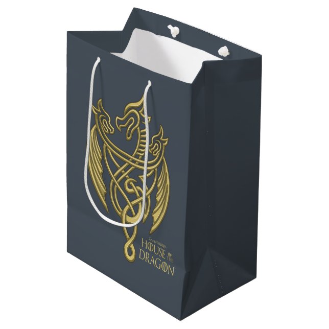 HOUSE OF THE DRAGON | Golden Filigree Dragon Crest Medium Gift Bag (Front Angled)