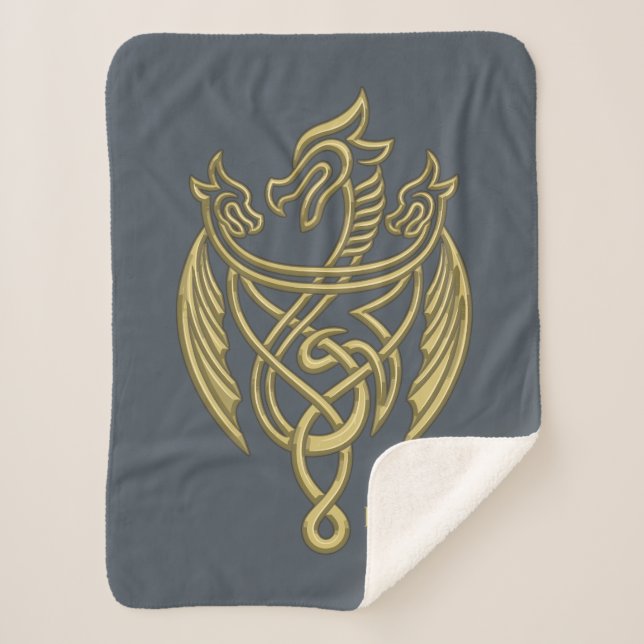 HOUSE OF THE DRAGON | Golden Filigree Dragon Crest Sherpa Blanket (Front)