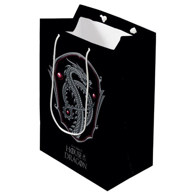 HOUSE OF THE DRAGON | Silver Dragon Crest Medium Gift Bag (Front Angled)