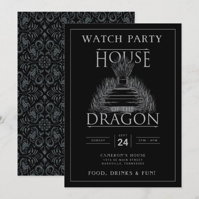 HOUSE OF THE DRAGON Watch Party  Invitation (Front/Back)