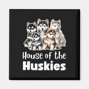 House Of The Huskies Cute Watercolor Puppy Huskies Magnet