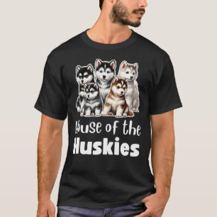 House of the Huskies Cute Watercolor Puppy Huskies T-Shirt
