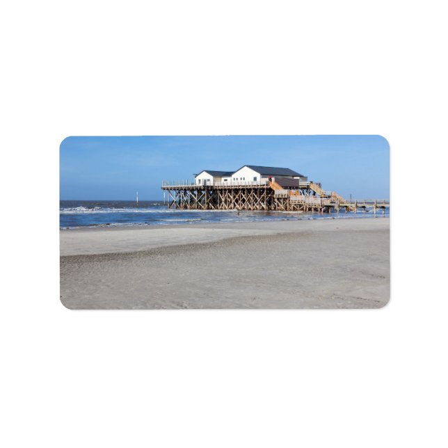 House on stilts at the beach of St. Peter Ording Label (Front)
