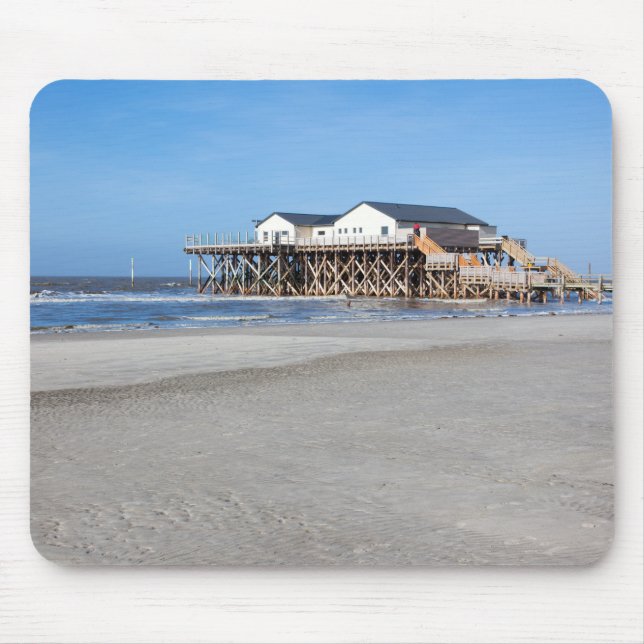 House on stilts at the beach of St. Peter Ording Mouse Mat (Front)