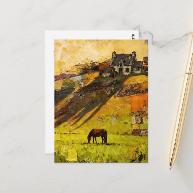House on the Hill and Horse in the Pasture Postcard (Front/Back In Situ)