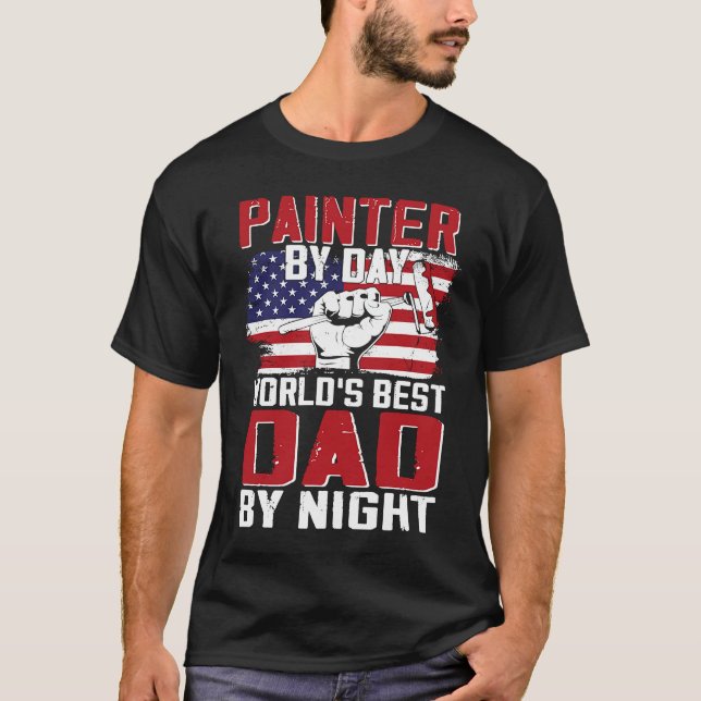 House Painter Decorator Dad American Flag Painter  T-Shirt (Front)