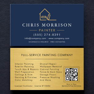 House Painter Gold Metallic QR Code Business Card