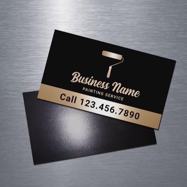 House Painter Modern Black & Gold Painting Service Magnetic Business Card (Creator Uploaded)