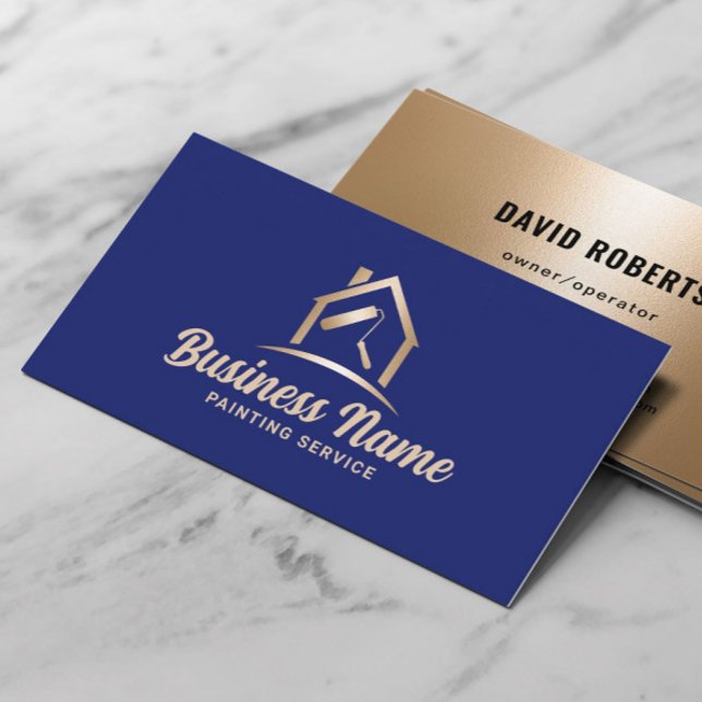 House Painter Navy Blue & Gold Painting Service Business Card (Creator Uploaded)