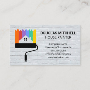 House Painter   Paint Roller Home Logo   Bricks Business Card