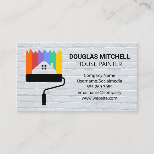 House Painter | Paint Roller Home Logo | Bricks Business Card (Front)