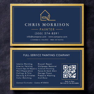 House Painter QR Code Gold Blue Metal Painting  Business Card