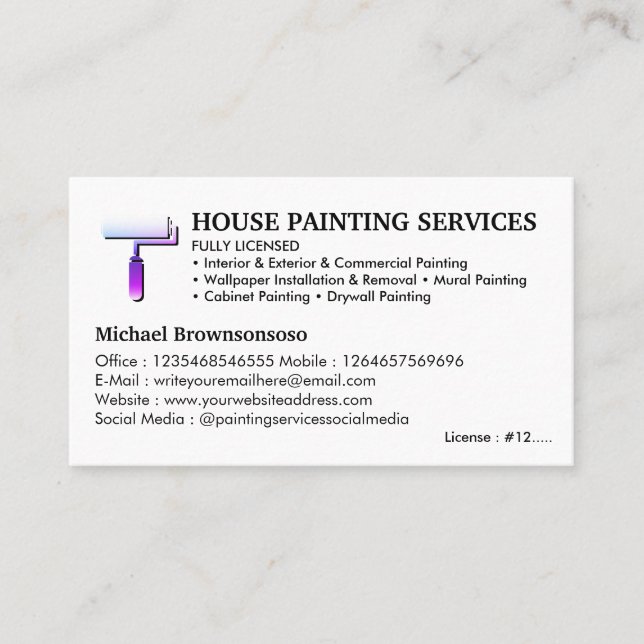 House Painter Service Paint Roll Simple Business Card (Front)