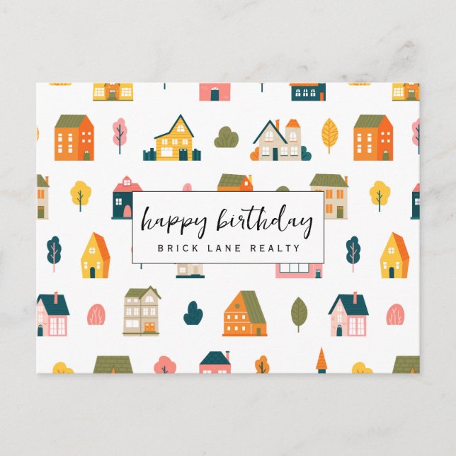 House Pattern Real Estate Happy Birthday Postcard (Front)