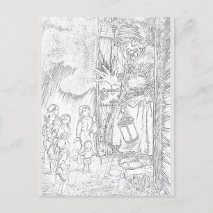 House Pencil Art Drawing Coloring Postcard