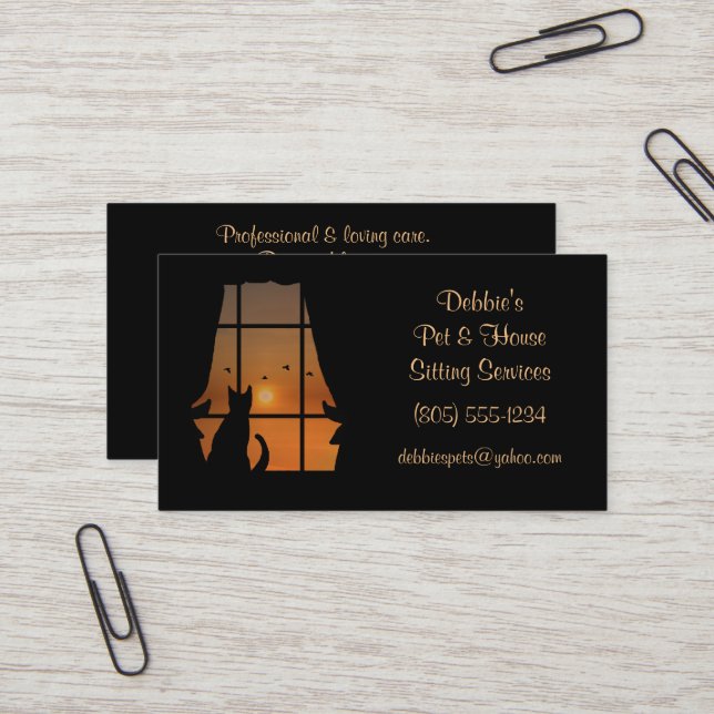 House Pet Cat Sitting and Services Business Card (Front/Back In Situ)