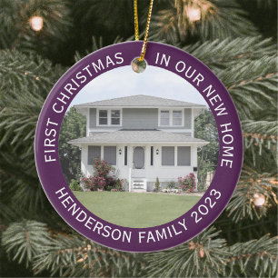 House Photos First Xmas New Home Name Year Purple Ceramic Tree Decoration