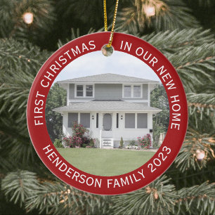 House Photos First Xmas New Home Name & Year Red Ceramic Tree Decoration