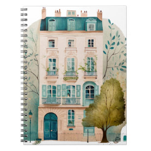 House pink duplex watercolor ilustration trees notebook