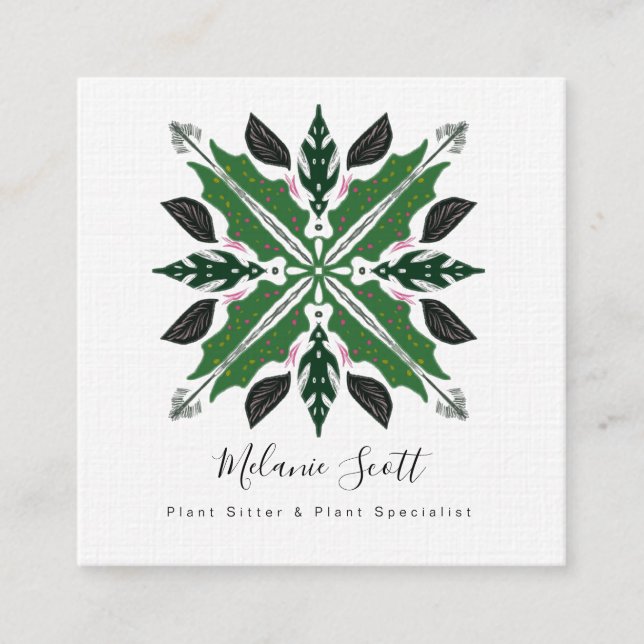 House Plant Leaves Botanical Specialist Botanist Square Business Card (Front)