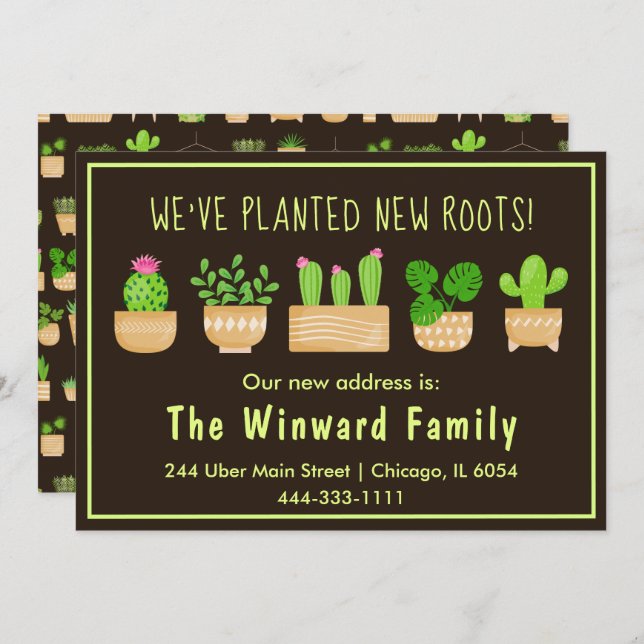 House Plants Cactus Dark Brown New Home Announceme Announcement (Front/Back)