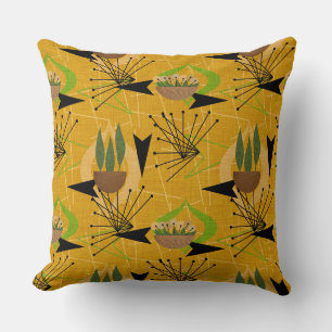 House Plants   Gold Mid-Century   Atomic Style Cushion