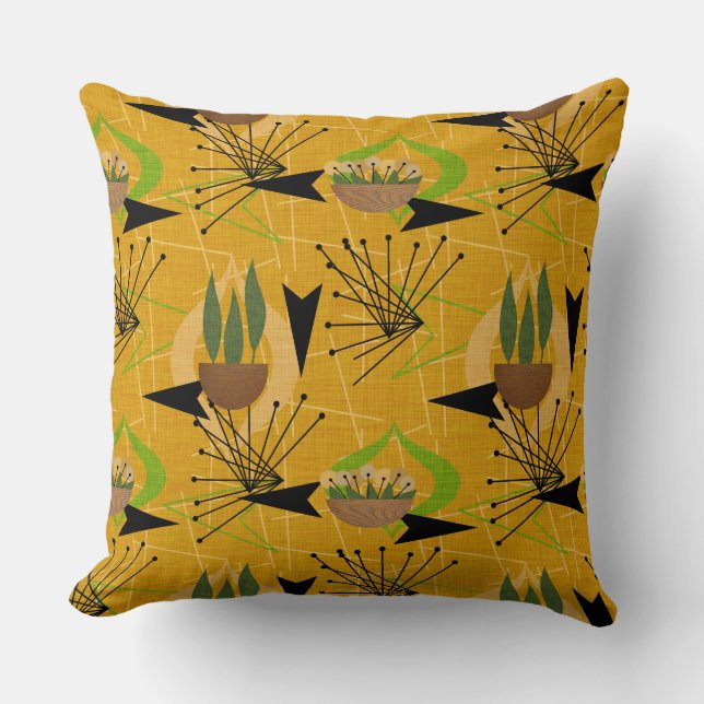 House Plants | Gold Mid-Century | Atomic Style Cushion (Front)
