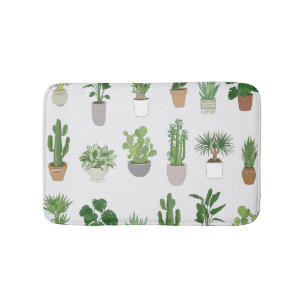 House plants, vintage doodle pattern bath mat