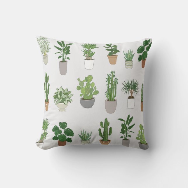 House plants, vintage doodle pattern cushion (Front)