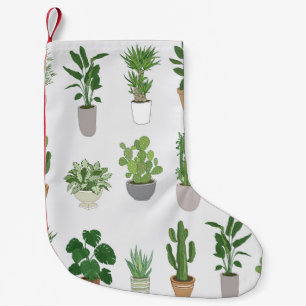House plants, vintage doodle pattern small christmas stocking