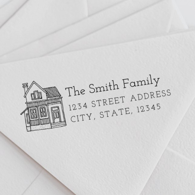 House Portrait Family Name Return Address Rubber Stamp (Creator Uploaded)