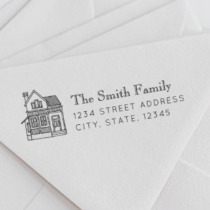 House Portrait Family Name Return Address Self-inking Stamp